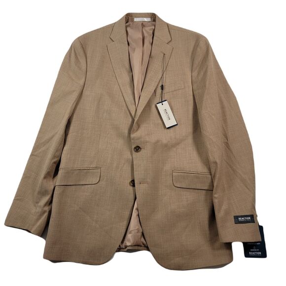 Kenneth Cole Slim-Fit Sport Coat‎ Mens 42L Tan Mini Check Stretch Techni-cole
